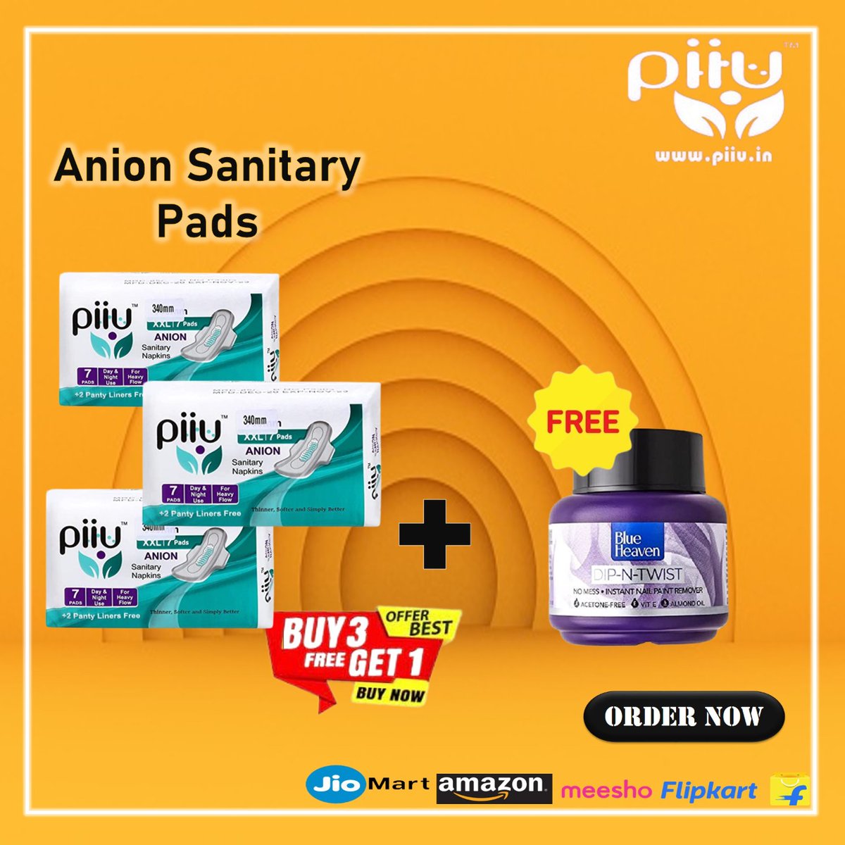 Piiu Anion Sanitary Pads
XXL 340mm
Pack of 7pads + 2 panty liners free
MRP Rs.95
Special Offer
Buy 3 packs and Get 1 BlueHeaven Dip N Twist Nail Paint Remover Free
Available online on Amazon, Meesho, Glowroad, etc.
Connect on WhatsApp: +91-9971227347
#piiu #anionpads #sanitarypad