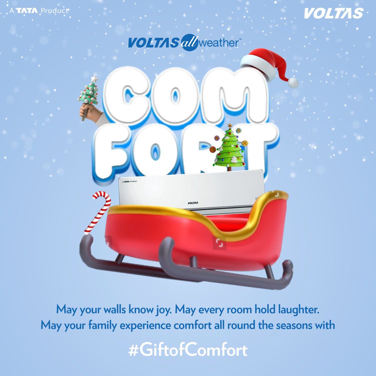 myvoltas's tweet photo. Voltas brings home comfort.
Be it removing pollutants from indoor air or helping tackle changing weather in different parts of the country. #Voltas brings home the #GiftOfComfort …
#Christmas #SantaClaus #VoltasAC #AllWeatherAC https://t.co/0lMHXTCiQa