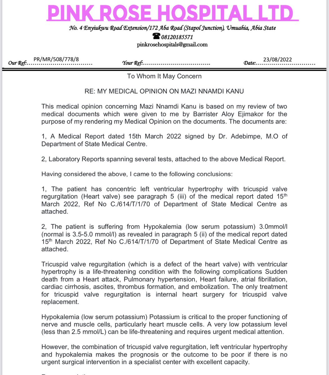 AloyEjimakor's tweet photo. For avoidance of any doubt, Nigerian government knew since August 2022 that Mazi Nnamdi Kanu requires surgery. Besides the Court orders, this is enough to release him or accord him his right to independent medical care. It’s a universal norm. https://t.co/5ABTlkjgXP