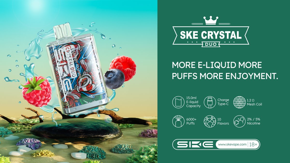 skevapeofficial's tweet photo. SKE Crystal DUO
E-liquid capacity: 15.0ML
Nicotine Strength: 50mg/ml; 20mg/ml
Resistance:1.2Ω
Puffs: Up to 6000+
🔞
#SKE #skevape #SKECrystalDuo #skecrystalplus #crystalbarske #skecrystalbar #caystal #stripbar #iconbar #skecrystalduo #bar #vape #puffs #bestflavours https://t.co/cMyFNyg3yg
