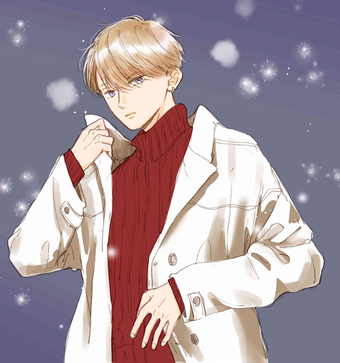 solo sweater red sweater coat 1boy male focus short hair  illustration images