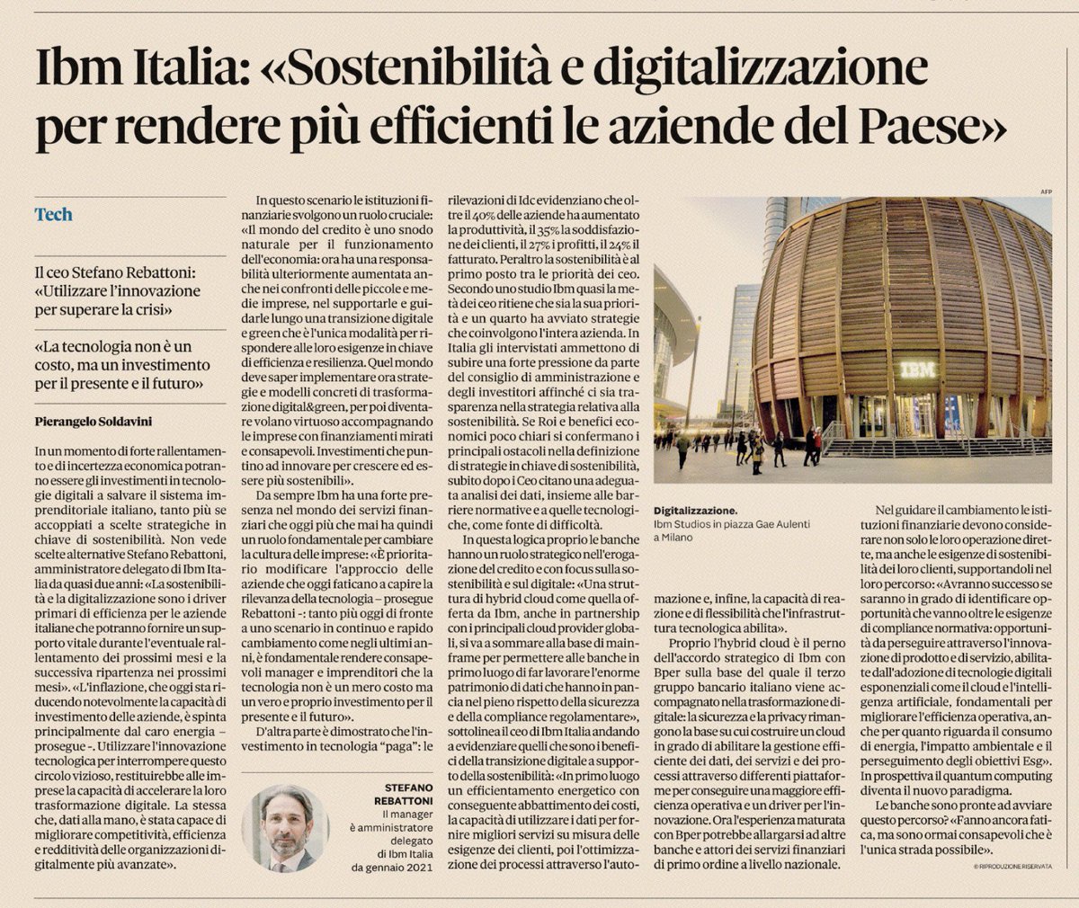 Sul <a href="/sole24ore/">IlSole24ORE</a> di oggi parliamo del ruolo di #sostenibilita’ e #digitalizzazione a supporto di aziende e Paese.

“L’innovazione tecnologica come leva per superare la crisi”

<a href="/piersolda/">Pierangelo Soldavini</a> <a href="/Decollanz/">Maurizio Decollanz</a> <a href="/AltieriLuca/">Luca Altieri</a> <a href="/franciteu/">Francesca Teutonico</a> <a href="/cla_ruffini/">Claudia Ruffini</a> <a href="/ppiac/">Paola Piacentini</a> <a href="/MorganaStell/">Morgana Stell</a> <a href="/LangellaBarbara/">Barbara Langella</a>