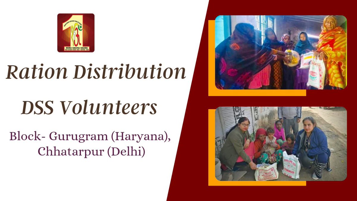 DSSNewsUpdates's tweet photo. To help destitute families for their survival, #DeraSachaSauda volunteers ensure to fulfill food requirements and distribute free ration kits! Inspired by St. Dr. @GurmeetRamRahim Singh Ji Insan, they are helping many such families with this noble deed. #FoodBank https://t.co/WqF599snXq
