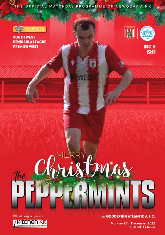 Pick-up your Boxing Day programme on sale at the gate at Mountwise for £2. Come and support the Towns Team in this traditional Boxing Day derby against Godolphin Atlantic. Kick off is at 12 noon. £6 entry for Adults over 16, £3 for OAP’s and children over 12.
