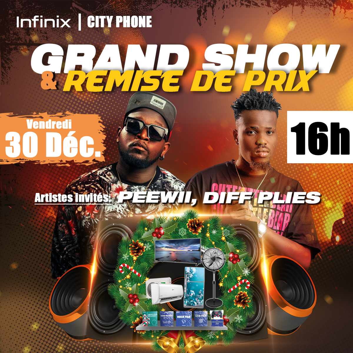 InfinixTg's tweet photo. Ets City Phone organise en collaboration avec #InfinixMobile le grand Show de fin d'année avec la présence des artistes tels #Peewui et #DiffPlies. Le grand Show, c'est aussi la grande remise de prix de fin d'année.
Rendez à Ets City Phone sis à Bè-Kpota fin Pavé le 30 Décembre. https://t.co/DejV87HOr7