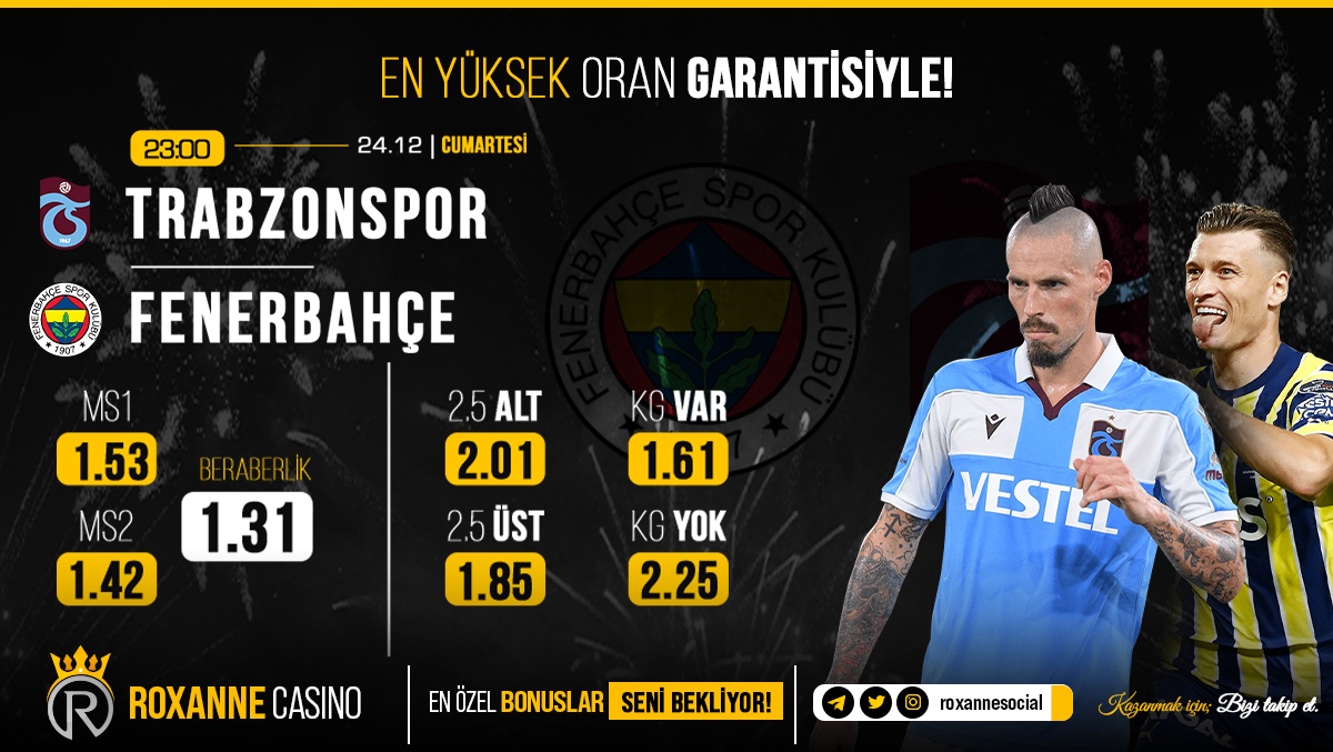 Süper Lig heyecanı, 40 gün sonra yeniden başlarken #Trabzonspor-#Fenerbahçe maçıyla şampiyonluk ateşi tekrar yükselecek🔥🔥 Saat:23.00’da Bu heyecanlı karşılaşmada tarafını seç bahsini koy #RoxanneCasino ile ceplerini doldur🎰🏆 #bahis #superlig #casino