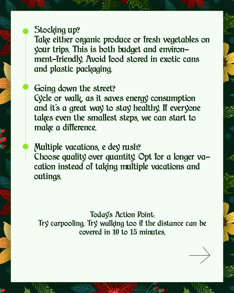 ploggingnigeria's tweet photo. 3️⃣/1️⃣4️⃣

Holidays, especially festive holidays are a time to gather with family and loved ones, near or far. Or to escape from the doting relatives, in a few cases.

#14GreenCards
#SeasonsGreenThings

A thread... https://t.co/IfhAIPo0yy