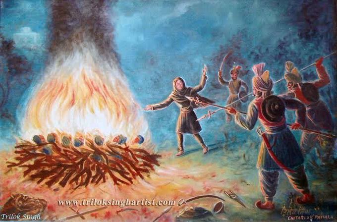 Bibi Sharan Kaur performed the last rites of the two elder Sahibzadas and other Sikh warriors who had laid down their lives in the Battle of Chamkaur. While cremating the bodies, she was caught by the Mughals and was thrown in the funeral pyre of the Sahibzadas.