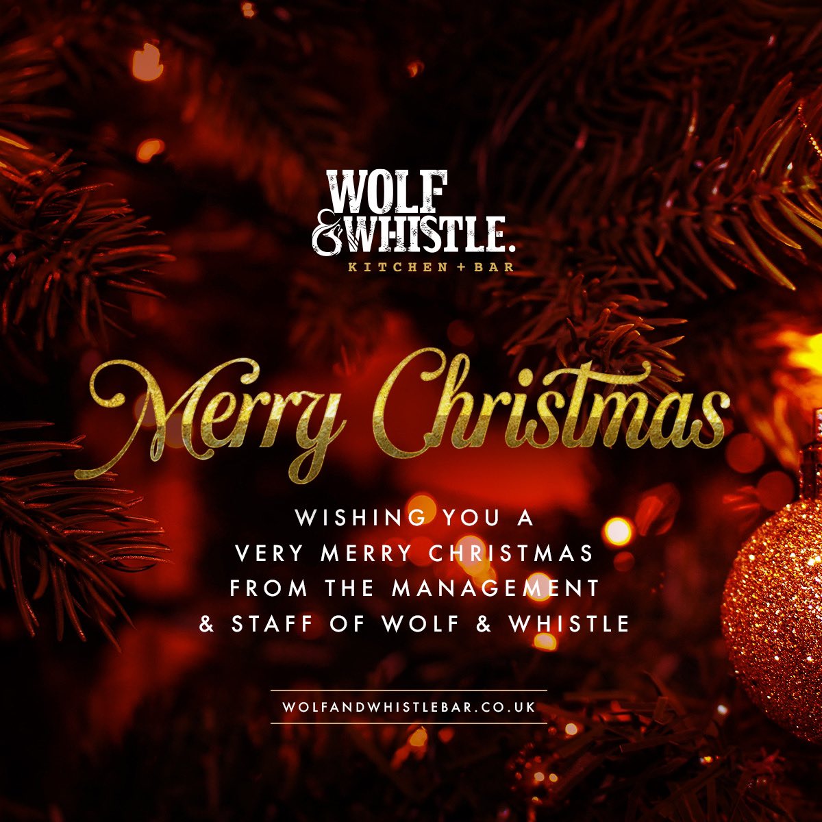 From all the staff and management at Wolf &amp; Whistle, we’d like to wish you all a very Merry Christmas. 🎄

Food &amp; Drink is available today from 12pm with last orders being at 6pm.  Drinks only available thereafter.

For all bookings, call; 𝟬𝟮𝟴 𝟵𝟬𝟲𝟬𝟮𝟮𝟭𝟬
