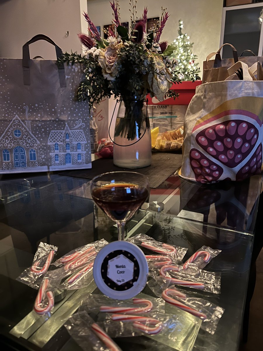 My Day 23 Advent Cocktail goes out to all the other people who have shit everywhere in their house that needs to be wrapped or put away. This heated up Dark Chocolate Sauce from Hot Cakes and Branca Menta go great together!