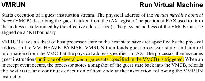 justfhs's tweet photo. @BruceDawson0xB @ChenCravat Sorry, used commonly used function (not instruction) name. I mean VMRUN from AMD Secure Virtual Machine. My intent is to put a limit on how long it can execute, afaik the only way is to get an interrupt. Sometimes that limit is short - hence measuring in TSC units https://t.co/yM9kBYRYOT