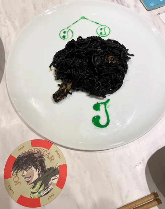 ョョコラボカフェは初日にひっそり行きましたが、偶然相互様にお会い出来てタロさんとじょすけくんコースターをご厚意で頂き、無事コンプ出来ましたアリガトウゴザイマス!!パスタは軽度のアレルギーなので、エビは抜いてくださいました。(※エキスは入っている)全部美味しかった! 