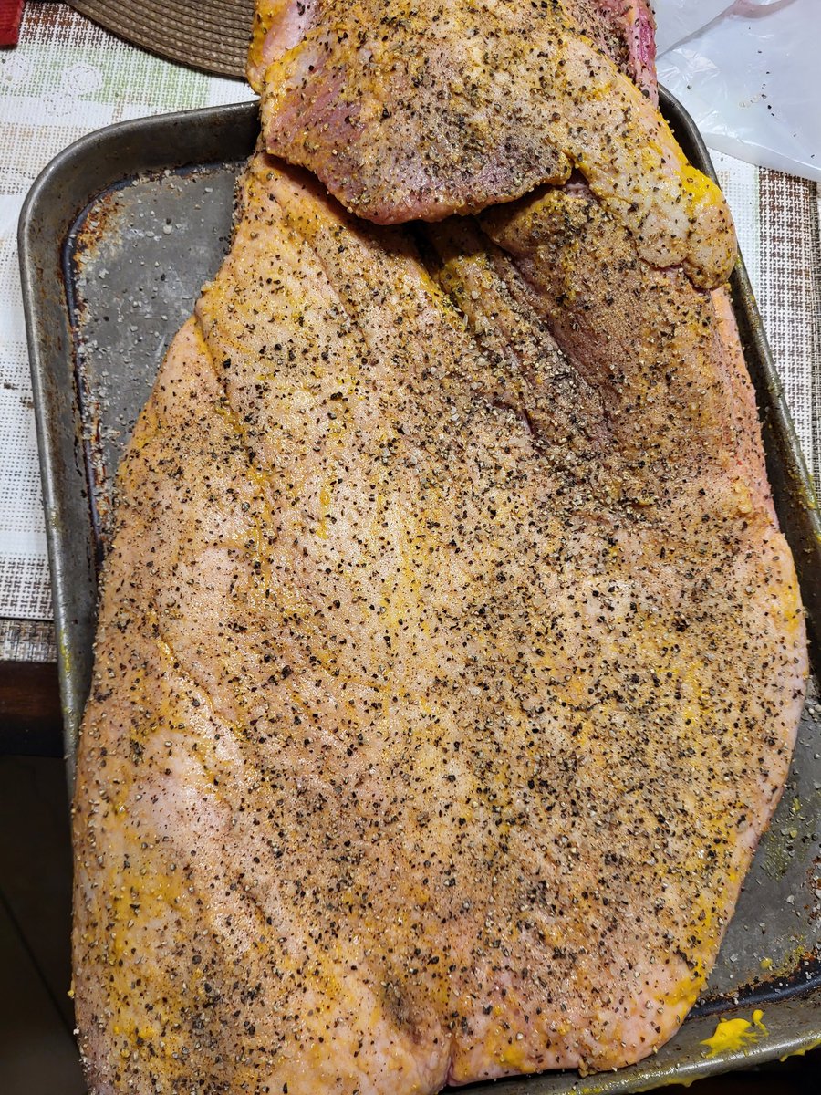 GhostAndBoozin's tweet image. 21 lbs of brisket prepared and already in the offset #smoker at 250F. #football #family #ChristmasEve and #bbq. Doesn't get better. #Cheers!