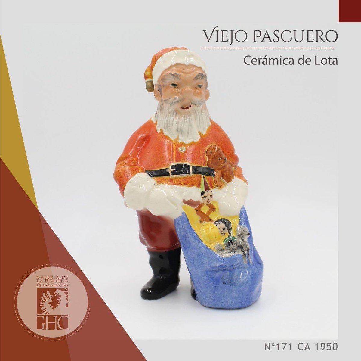 GHConce's tweet photo. COLECCIONES #GHC
En vísperas de navidad compartimos con ustedes esta figura del Viejo pascuero N 171, perteneciente a la Cerámica de Lota de nuestra colección permanente Cerámica regional del Biobío.

#Cerámica #Lota #PatrimonioIndustrial #Colección #ViejoPascuero #Navidad https://t.co/nq6HzlrO5r