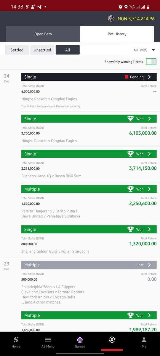 BETFUSE1's tweet photo. Congratulations to everyone who joined me✅️✅️
Used 6million....maximum stake of sportybet 
To win 11million naira

Detty December ✨️🎊 https://t.co/SfEafWNT0e