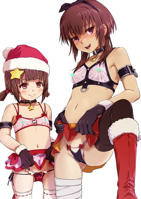 めぐみん&こめっことクリスマスしたい。(背景明日描くかも描かないかもしれないけど… 