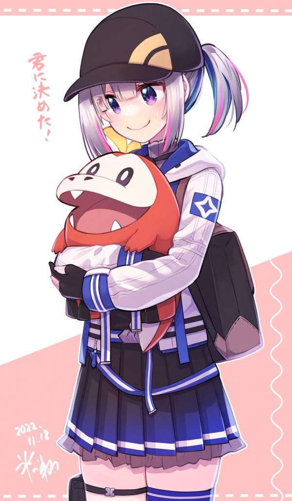 amane kanata 1girl hat smile pokemon (creature) jacket gloves grey hair  illustration images