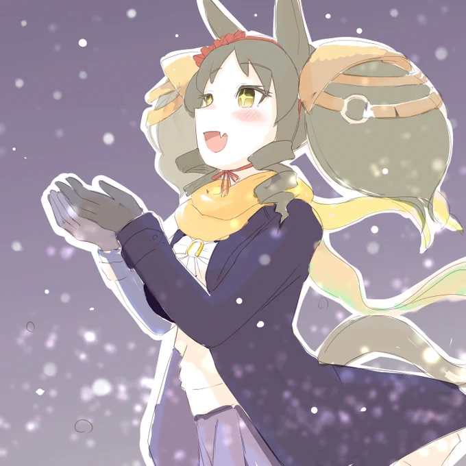 昨晩描いてた雪で喜ぶマーベラスサンデー!タイキさんは今描いてます…… 