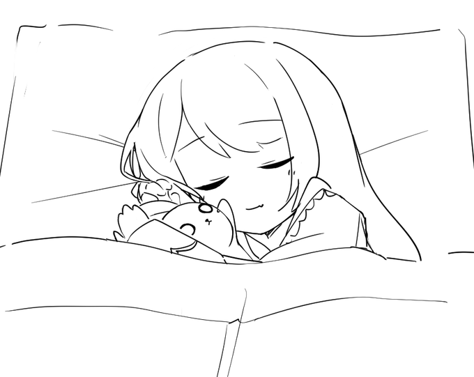 ぬいぐるみ抱いて寝てるハナエかわいい 