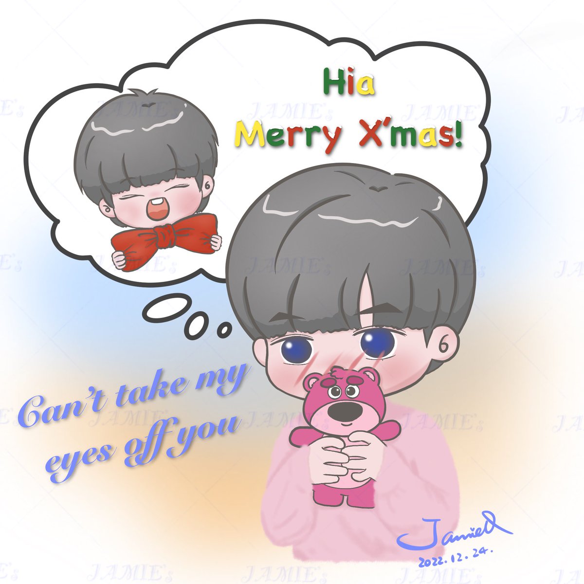 JJJJJamieChiu's tweet photo. Merry Christmas🎄
“Can’t take my eyes off you”
@zee_pruk @CwrNew 
#ZeePruk #NuNew #FanArtForZeeNuNew 
#ZeeNuNew #ซนซน #ZonZon 
#cutiepie #Zunshine #NanaNu #originalart #MerryChristmas2022 https://t.co/E39POmsL2t