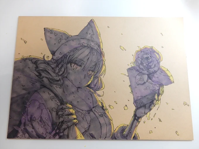 地塗り。背景線画はありませんが、紙の色を奥からの光に見立てています。 