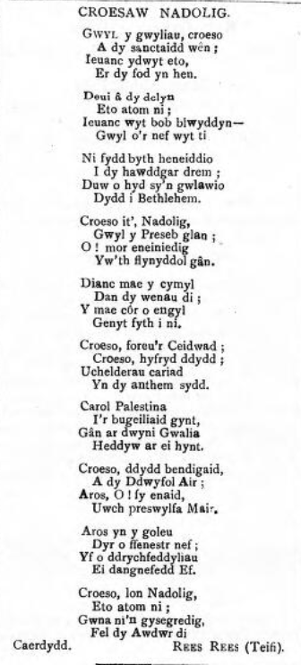 Carol Nadolig o 1908 gan y bardd o Grangetown, Rees Rees 'Teifi'. papuraunewydd.llyfrgell.cymru/view/3758134/3…