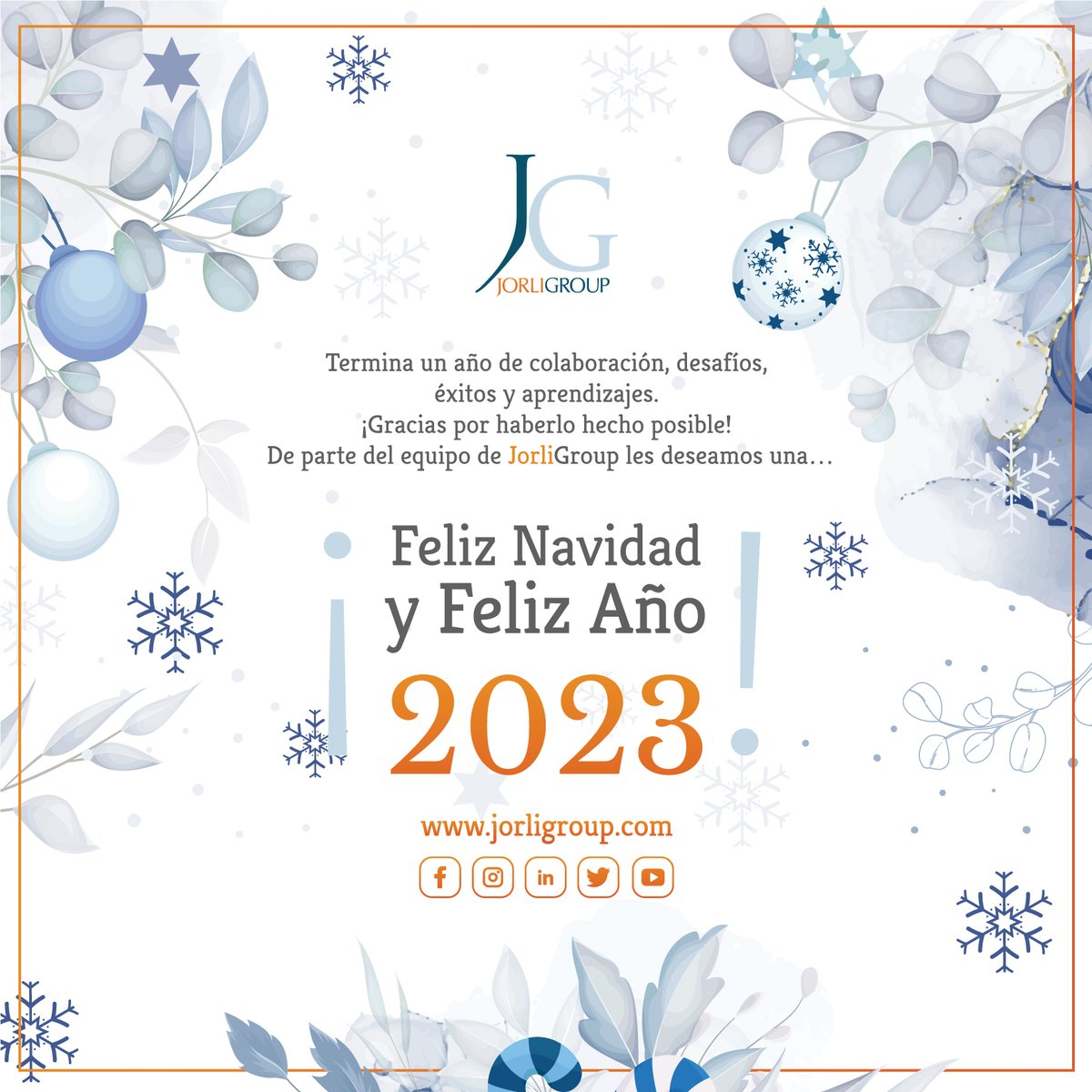 JorliGroup's tweet photo. Termina un año de colaboración, desafíos, éxitos y aprendizajes.
¡Gracias por haberlo hecho posible!
De parte del equipo de JorliGroup les deseamos una ¡Feliz Navidad y Feliz Año 2023!
#christmasseason #navidad #navidad2022 #newyear2023 #añonuevo #JorliGroup #YourSuccessFirst https://t.co/EsYo1Vh4xh