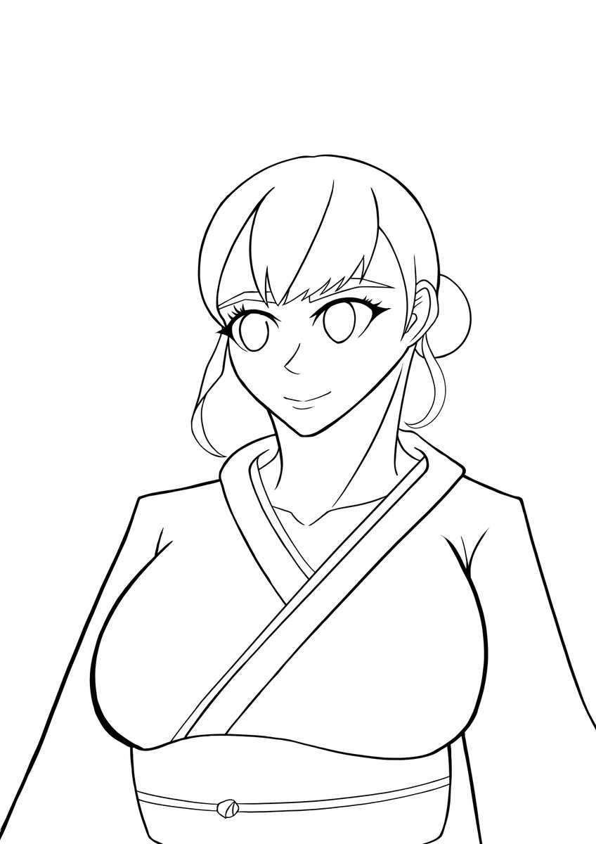 Q_Yuumo's tweet photo. The lineart of Kimono girl https://t.co/bd8voqnHBS