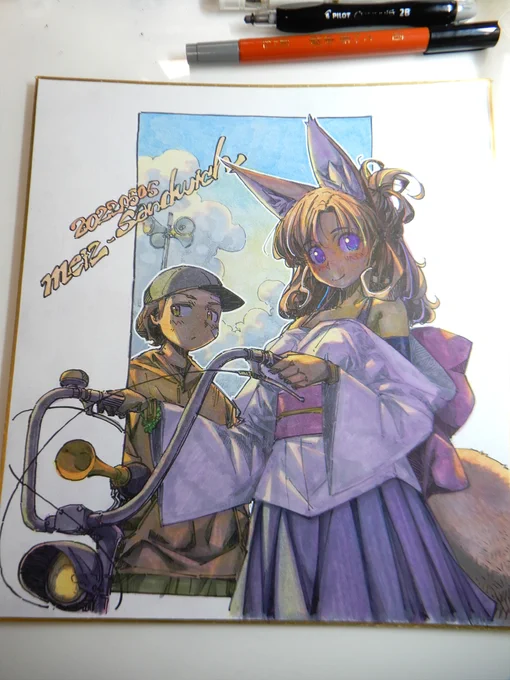 【BOOTH原画販売】現在普通に公開中です。原画 #色紙 #アナログ絵 #水彩 #狐娘 