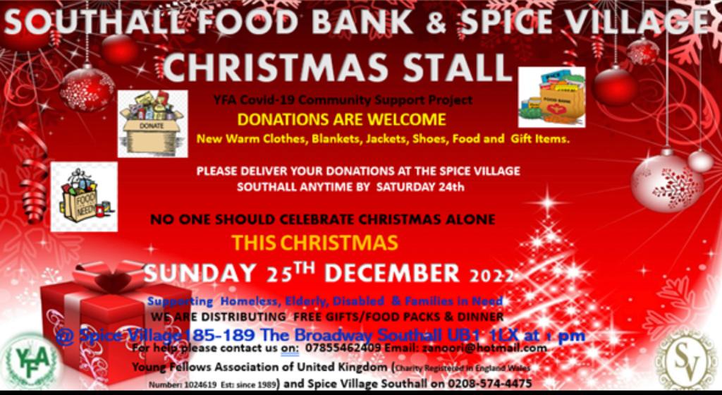VisitSouthall's tweet photo. Southall Food Bank & Spice Village Christmas Stall
YFA Covid -19 Community Support Project
Donations are welcome
New warm clothes, blankets, Jackets, Shoes, Food and Gift items
No one should celebrate #Christmas alone
#gifts #blankets #fooddifference #Southall @spicevillagegrp https://t.co/2meOUXV8Yl