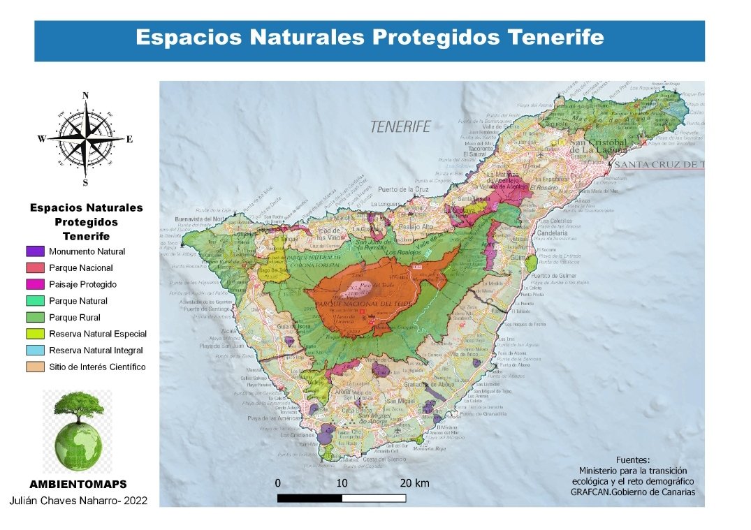 🌍Espacios naturales protegidos en la Isla de de #Tenerife🏴󠁧󠁢󠁳󠁣󠁴󠁿 
🟩 La isla cuenta con 43, y ocupan entorno al 49% de la superficie de la isla
🟦Parque Natural de Corona Forestal 👉el más grande
🟦P.N #Teide,el más conocido 👉el P.Nacional más visitado de España
#mapa #territorio