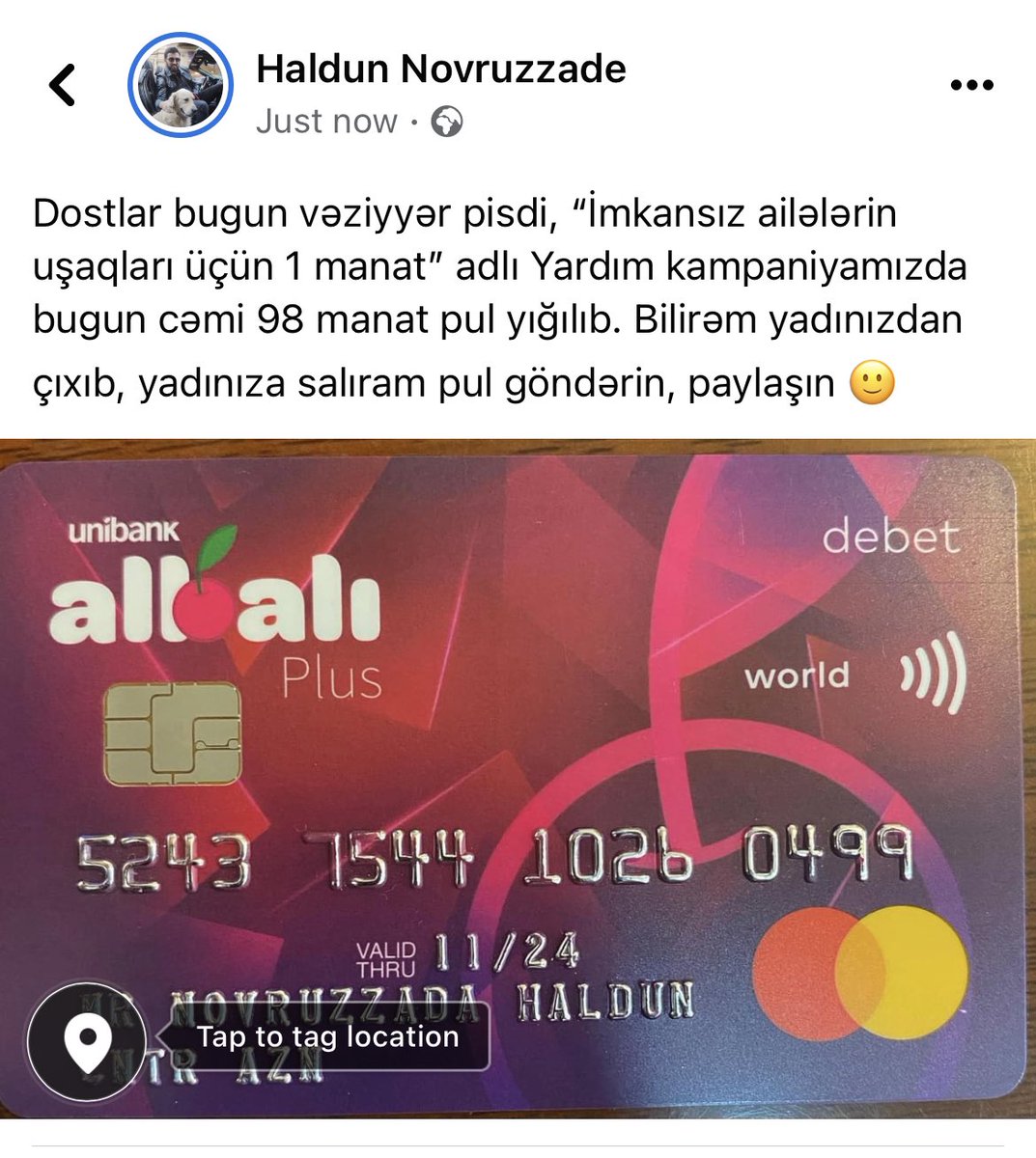 HalduNovruzzade's tweet photo. Bugun cəmi 98 manat yığılıb, paylaşın daha çox adama çatsın. #rt #paylash https://t.co/Tg1vannV8d