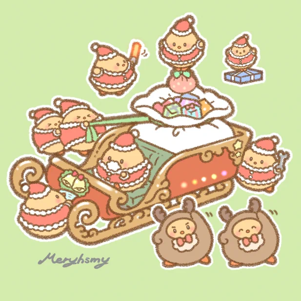 <今年はこのルートで配るピョ<オーライ!オーライ!<ソリのメンテ完了!子ども達の笑顔のためにサンタ饅頭たちは今年も駆け巡る#日めくり饅頭  #アズールレーン (再掲) 