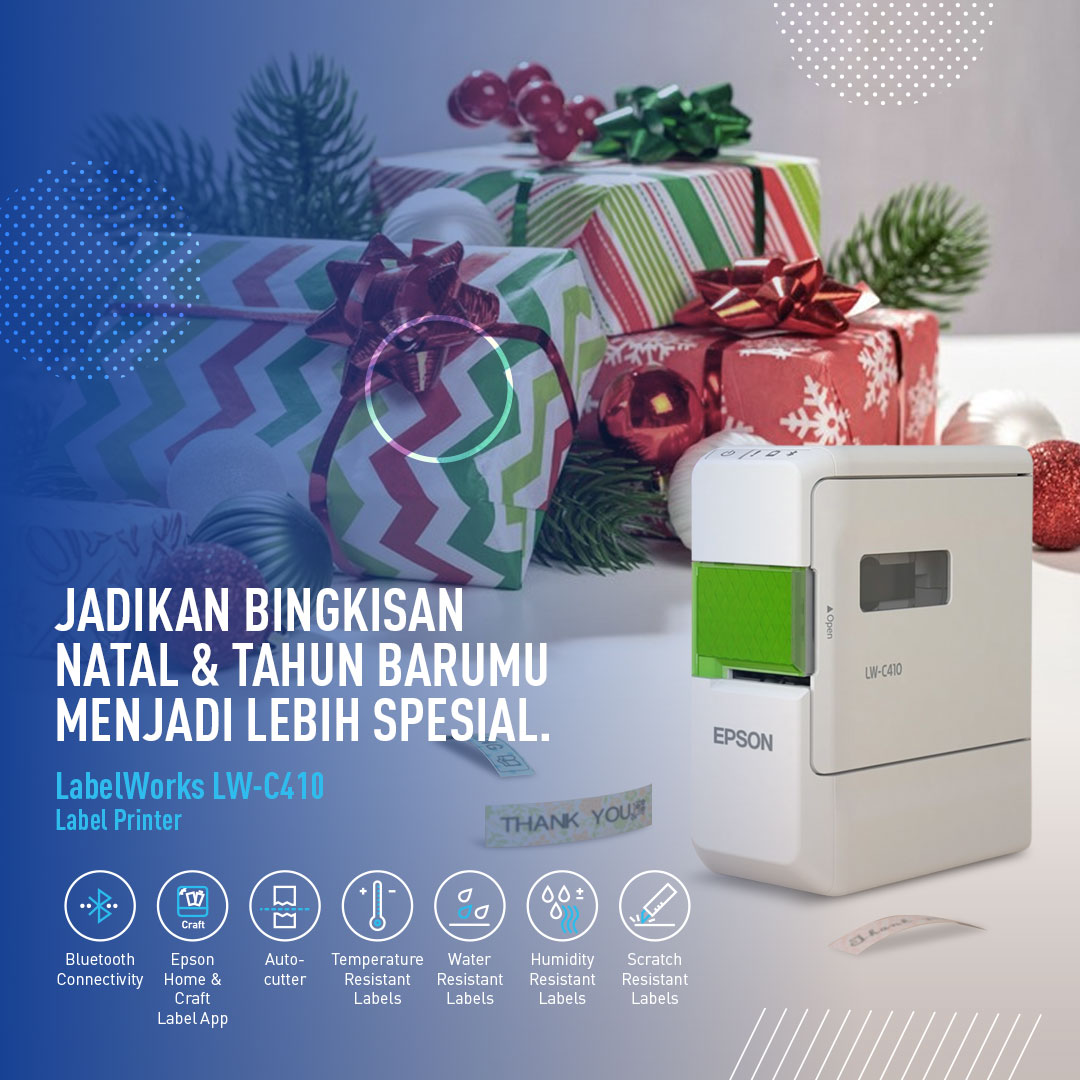 EpsonIndonesia's tweet photo. Dengan Epson Labelworks LW-C410, kamu bisa membuat bingkisan natal & tahun barumu jadi lebih spesial. Sematkan pita khusus yang dicetak oleh printer label LW-C410 di bingkisanmu.
Info lengkap: https://t.co/xvUVzbUlkd
#kadonatal #printerlabel #pitakado https://t.co/WQUU68VM8F