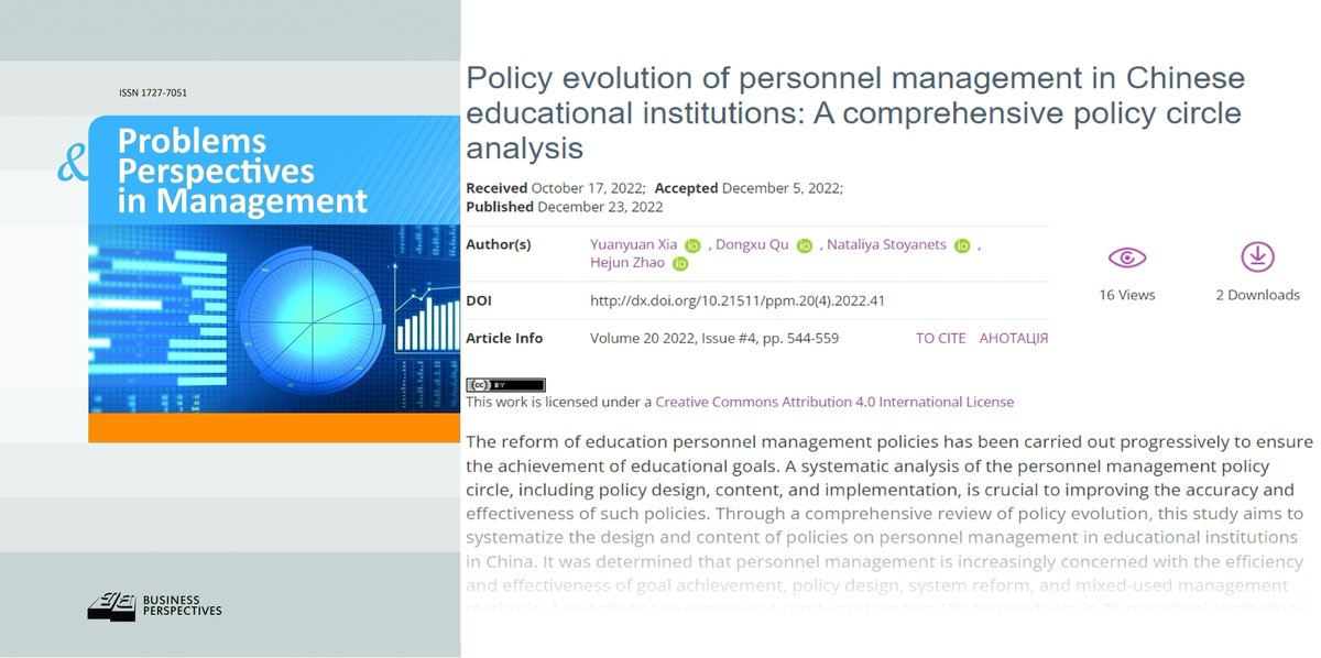 PPM_Journal's tweet photo. 🔗 https://t.co/P0ICQB3FO3
📘 Policy evolution of personnel management in Chinese educational institutions: A comprehensive policy circle analysis
👥 Yuanyuan Xia, Dongxu Qu, Nataliya Stoyanets, Hejun Zhao
#China #educationquality #managementprocess #personnelsystem https://t.co/aANj5WtLOT