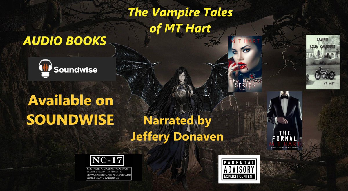 tweeterforyou2's tweet photo. Now MT's books are available as #audiobook on #soundwise!
@TheVoiceChoice1
@mthart12 
#vampire #horror #nobubblegumvampires
MT Hart Presents The Mortal Series
https://t.co/1apiWJGSKN
The Formal
https://t.co/Fk4j9twDFo
Casino Agua Caliente
https://t.co/u8B7lltBSu https://t.co/lR0EympCAk