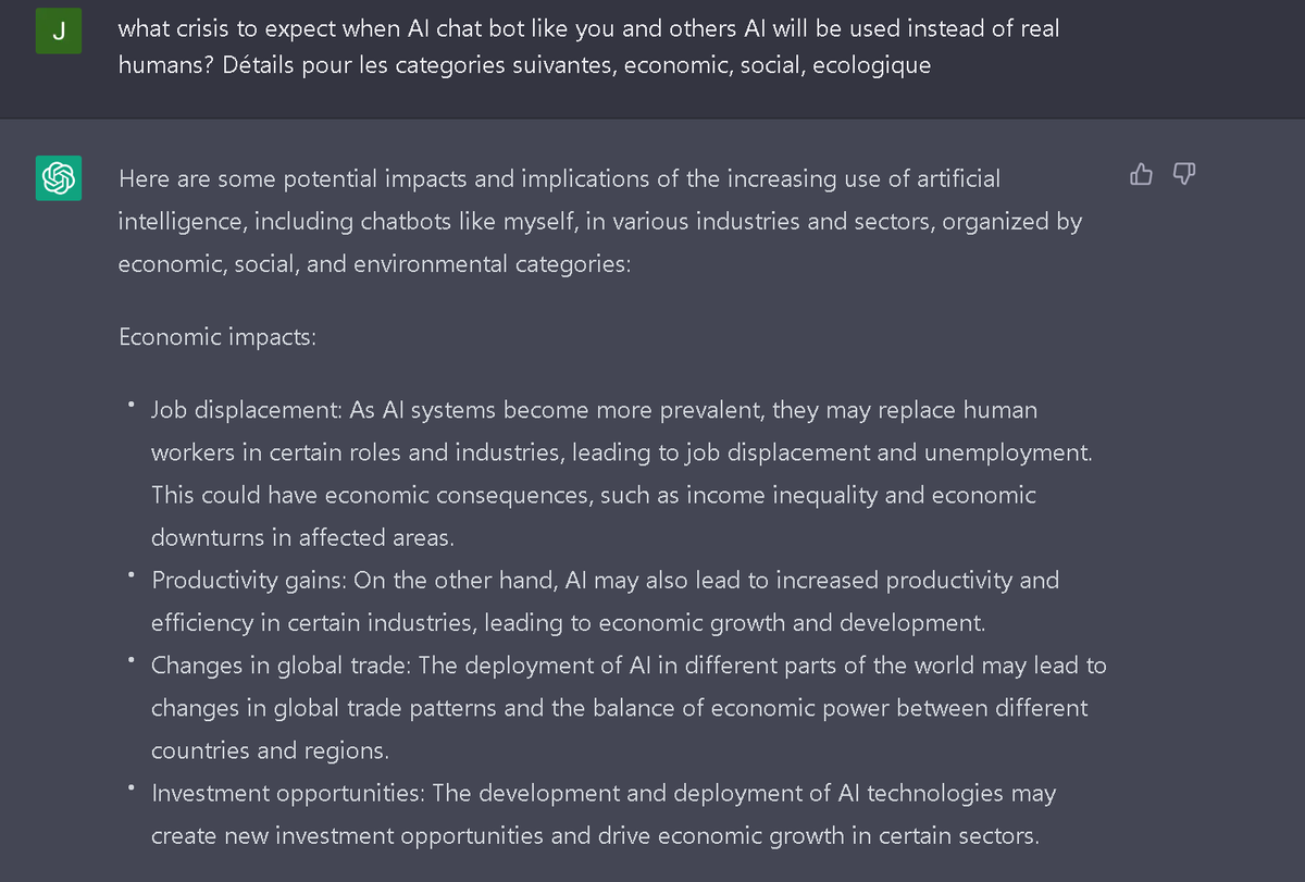 Mr_J_Photo's tweet photo. Talking with @OpenAlChat about risks of #AI on the society, see comments for next exchanges about solutions to limit risks, and about #papercliptheory

@elonmusk you're thought about this? https://t.co/x1d4icAH0l