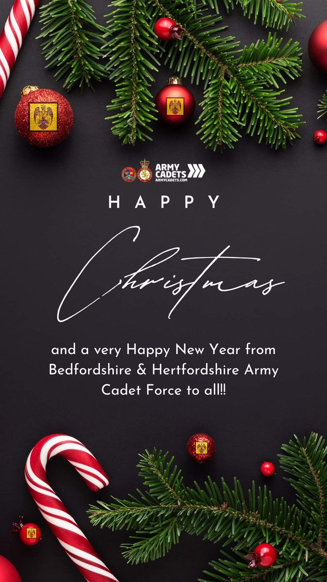 It's Christmas Eve, and Bedfordshire &amp; Hertfordshire Army Cadet Force wishes all our Cadets, adult volunteers, and their families and friends a very Happy Christmas and a Happy New Year.
#armycadetsuk #bhacf