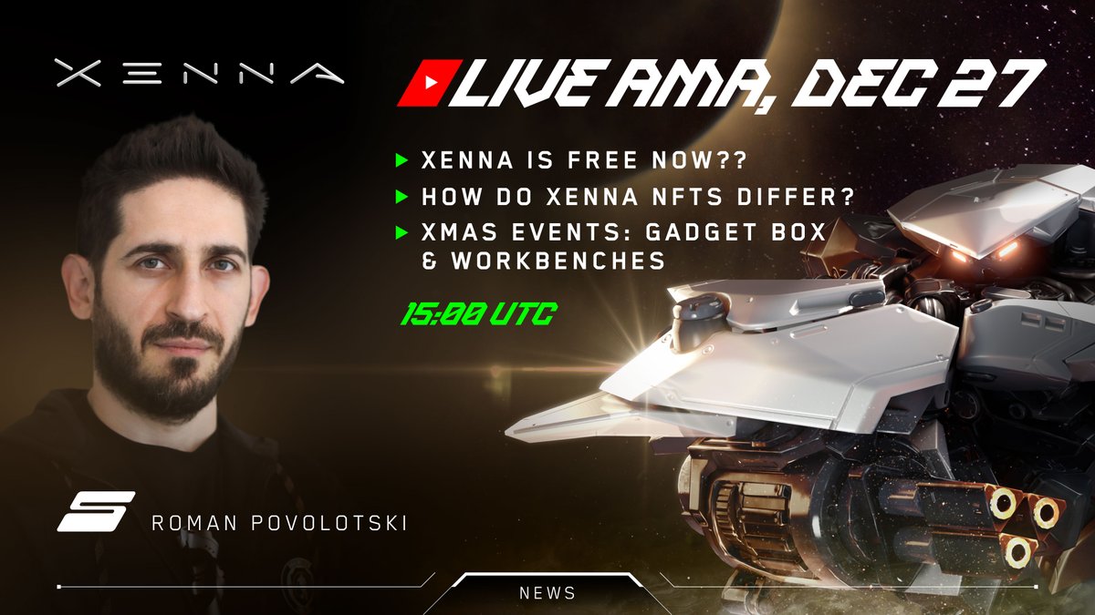 galaxy_sidus's tweet photo. 🎄 AMA with Roman Povolotski of 2022! Dec 27, 15:00 UTC, YT!🥂

https://t.co/bteqhs2GMC

✅ Xenna FREE public test first results!
✅ Dutch Auction &amp; new gaming NFTs!
✅ New holiday events!
✅  2023 Expectations!

❓→💬! Best 3 get Epic Community Boxes!

💕&amp;RT!
#sidus #xenna #ama https://t.co/V22yZdCPro