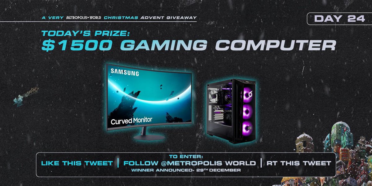 🎄 Advent Giveaway Day 24 🎄 

Up for grabs:
👾 1x $1500 Gaming Computer

To enter:
🖤 Like this post
🔁 RT this post
🌏 Follow <a href="/metropolisworld/">Metropolis World</a>