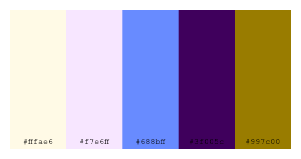 ColPaletteBot's tweet photo. Beep beep, here's a pretty color palette for you!
color-scheme.js parameters used:
- hue: 91
- variation: hard
- colors: #fffae6, #f7e6ff, #688bff, #3f005c, #997c00
Have a lovely day!
#twitterbot #colorpalette #colors #palette #prettycolors https://t.co/czDzSLQQ45