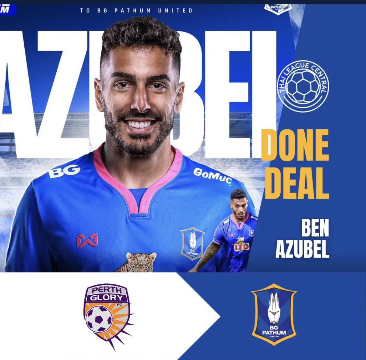TL_Central's tweet photo. 🤝 DONE DEAL! BG Pathum United announced the signing of Ben Azubel from Perth Glory.

The 29-year-old Israeli forward has been capped at U19 level. https://t.co/6FAuDntLxW