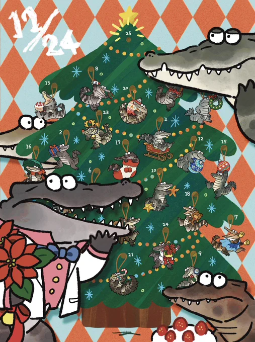 12/24クリスマスイヴ!パーティールックでシャムさんが来たでも今日来るはずのもうひとりが見当たらない#ゆるワニ 