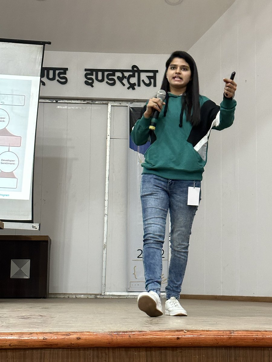 xprilion's tweet photo. A very energetic @Insharamin on the #DevFestPatna stage talking about devrel careers https://t.co/u0SGBZzQvz