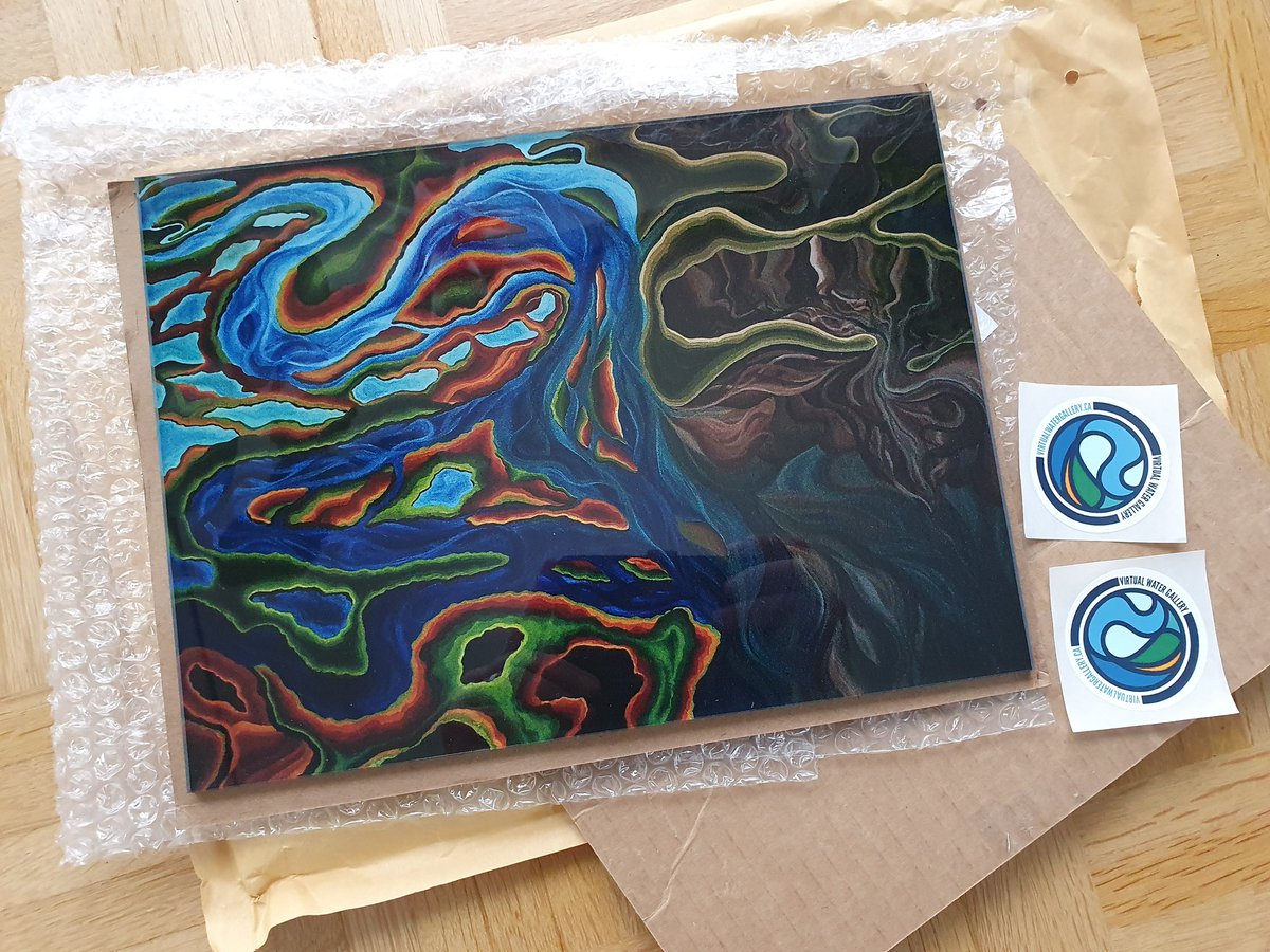 HydroHannes's tweet photo. My painting "Permutation" from Megan Leung &amp; #VirtualWaterGallery just arrived in time for Xmas! Thanks for your exceptional way to point out #climate change issues on #water  @ArnalLouise
#SciArt #hydrology https://t.co/vxcd3rBbEd