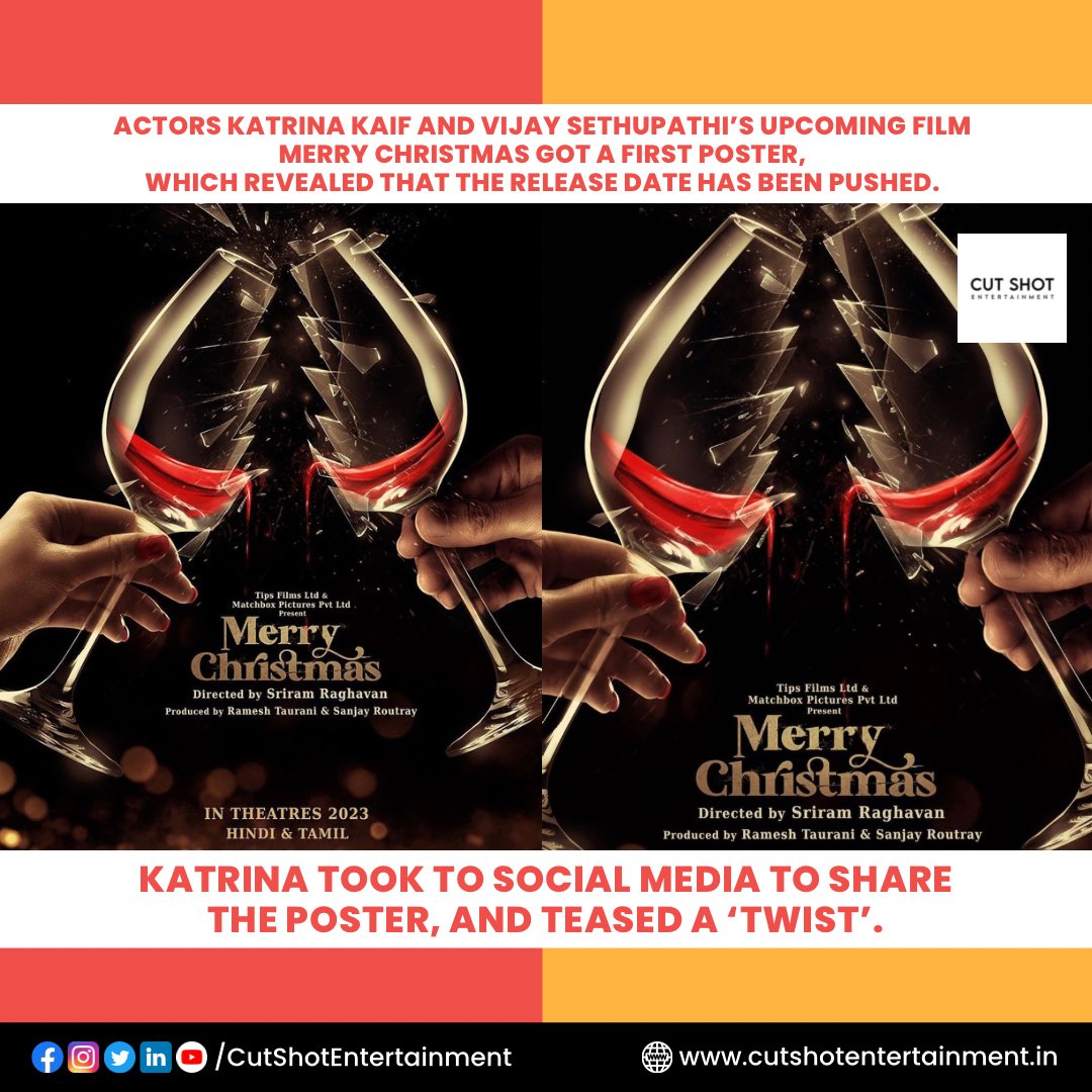 CutShotTweets's tweet photo. Katrina Kaif and Vijay Sethupathi on Saturday shared the first poster of their upcoming thriller film Merry Christmas.

#KatrinaKaif @VijaySethuOffl #MatchboxPictures 

#merrychristmas #katrinakaif #vijaysethupathi #bollywoodupdate #bollywoodmovies https://t.co/Yvlfn2aYjn