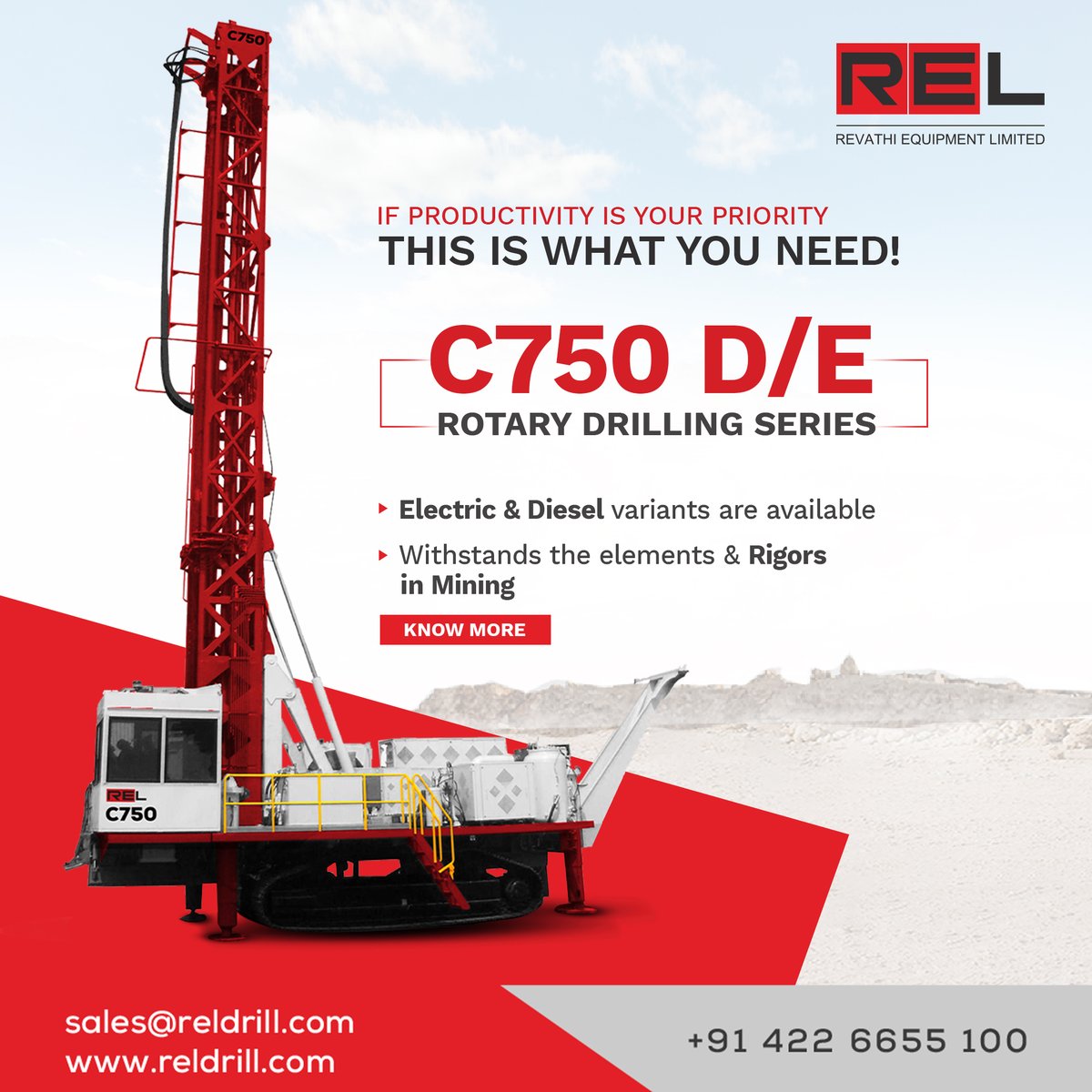revathiequipltd's tweet photo. Are you searching for the best productivity in the drilling process? REL C750 D/E is the Rotary Drilling Series that helps you with the best productivity measures.

To Know More: https://t.co/lRtPqYIz7d

#REL #blastholedrill #rotaryblastholedrill #C750 #DTHdrill  #reldrill https://t.co/uN6J0lzcvI