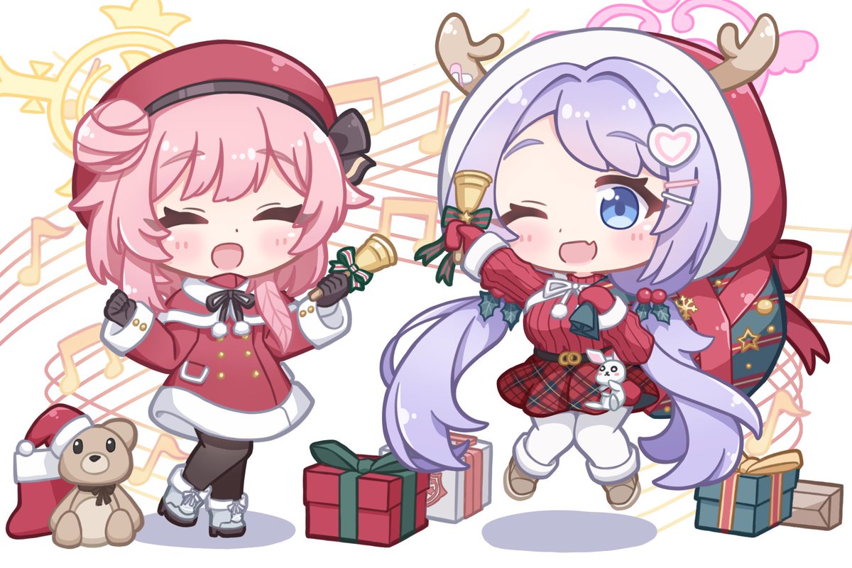 「セリナ&ハナエ「メリークリスマス!!」 」|寝癖のイラスト