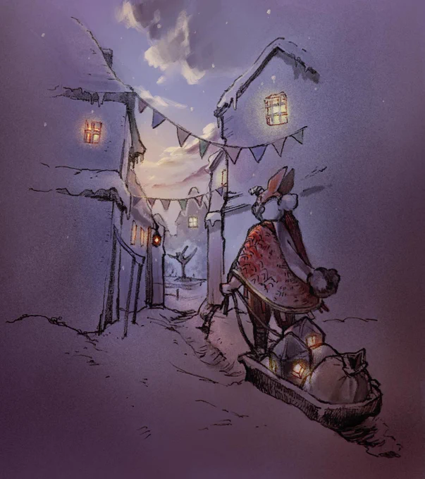 クリスマス ファミリー 雪 あたりのテーマのsky絵を再掲しておやすみなさいメリークリスマス 