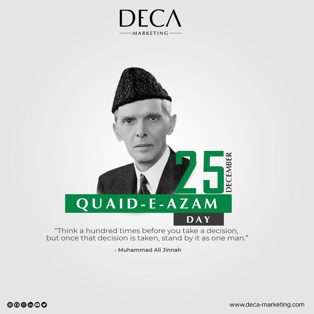 HSRealEstatePak's tweet photo. QUAID-E-AZAM DAY | 25th DECEMBER |
"With faith, discipline and selfless devotion to duty, there is nothing worthwhile that you cannot achieve."
 #hsrealestatepakistan #jinnahkapakistan #hsrealestate #hspakistan #pakistanzindabad    
#MuhammadAliJinnah #Pakistan #25thdecember https://t.co/mYX2v75zRD